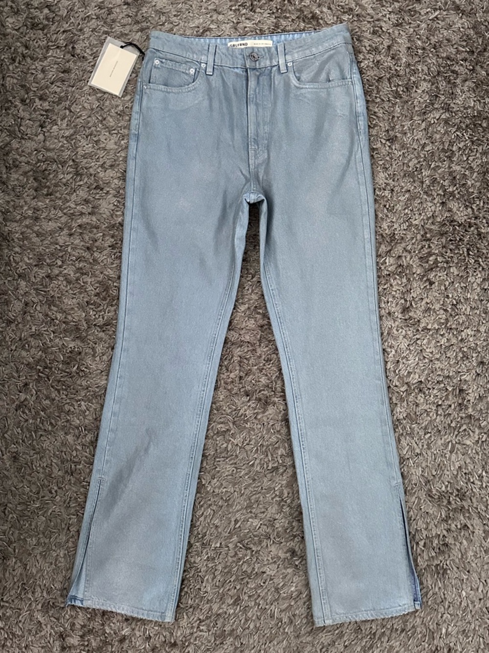 GRLFRND Harlow high rise bootcut with slit coated silver jeans